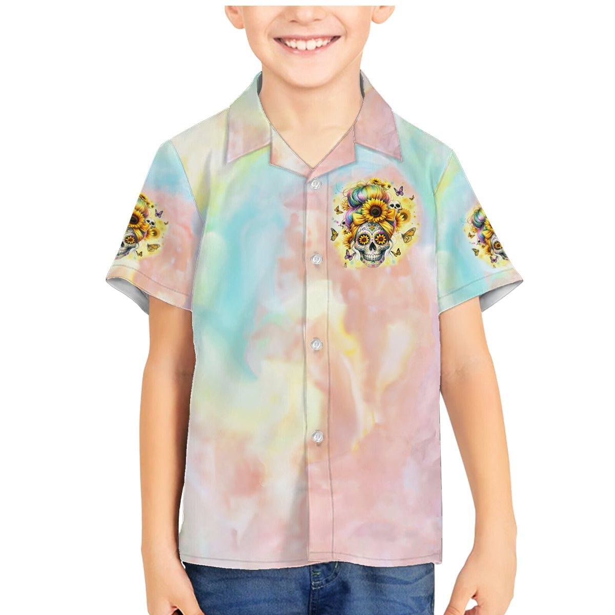 Sunflower Skull Family Matching Mermaid Dress and Hawaiian Shirt She Is Sunshine Mixed With A Little Hurricane - Wonder Print Shop