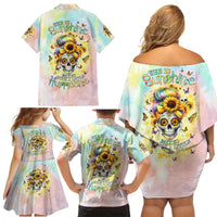 Sunflower Skull Family Matching Off Shoulder Short Dress and Hawaiian Shirt She Is Sunshine Mixed With A Little Hurricane - Wonder Print Shop