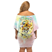Sunflower Skull Family Matching Off Shoulder Short Dress and Hawaiian Shirt She Is Sunshine Mixed With A Little Hurricane - Wonder Print Shop
