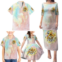 Sunflower Skull Family Matching Puletasi and Hawaiian Shirt She Is Sunshine Mixed With A Little Hurricane - Wonder Print Shop