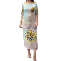 Sunflower Skull Family Matching Puletasi and Hawaiian Shirt She Is Sunshine Mixed With A Little Hurricane - Wonder Print Shop
