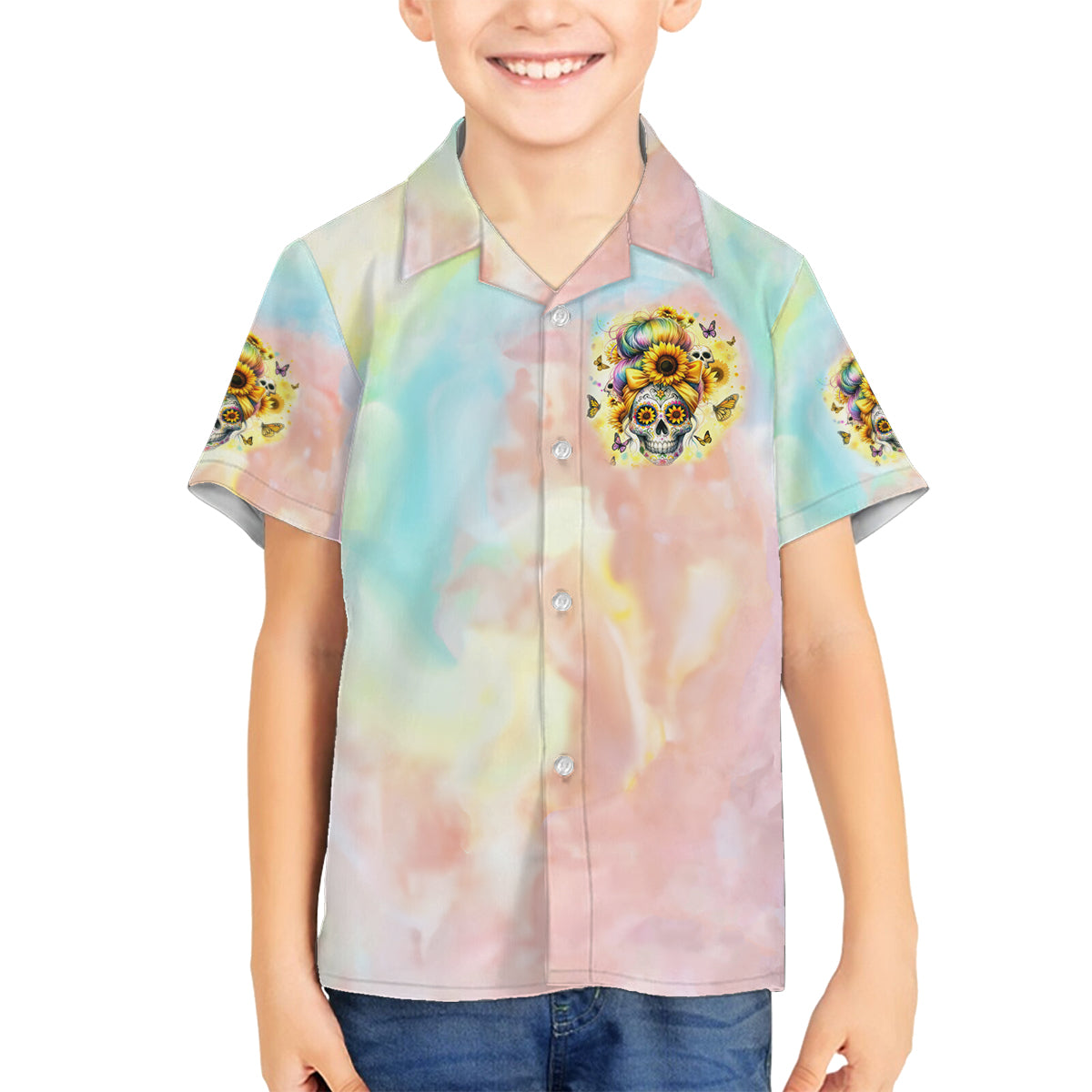 Sunflower Skull Family Matching Puletasi and Hawaiian Shirt She Is Sunshine Mixed With A Little Hurricane - Wonder Print Shop