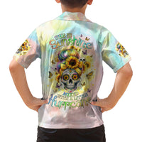 Sunflower Skull Family Matching Short Sleeve Bodycon Dress and Hawaiian Shirt She Is Sunshine Mixed With A Little Hurricane - Wonder Print Shop