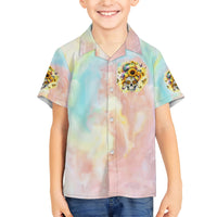 Sunflower Skull Family Matching Short Sleeve Bodycon Dress and Hawaiian Shirt She Is Sunshine Mixed With A Little Hurricane - Wonder Print Shop