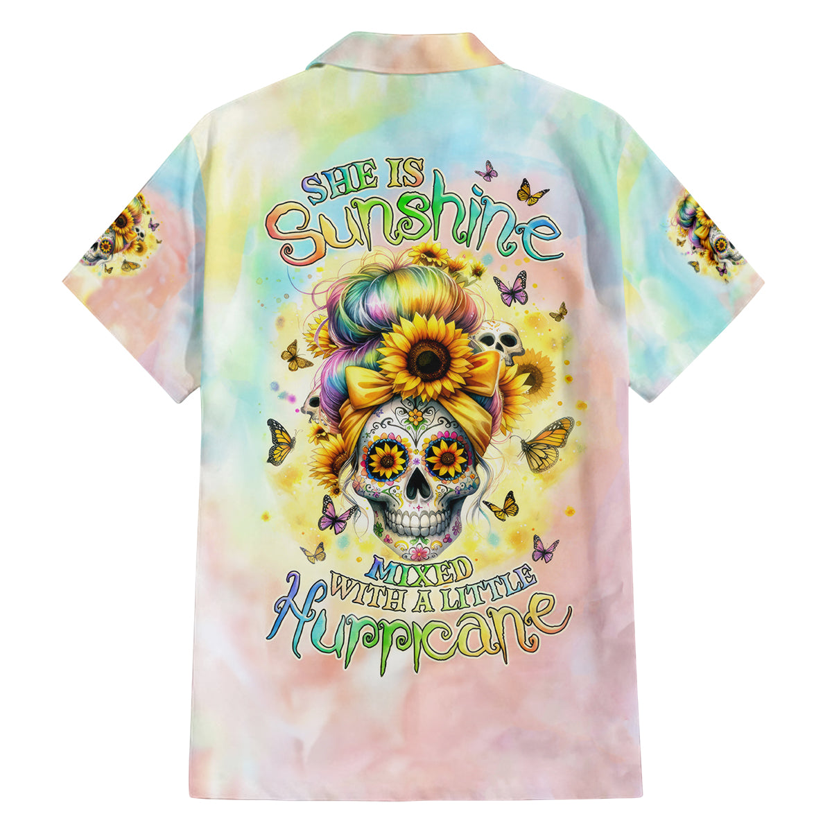 Sunflower Skull Family Matching Tank Maxi Dress and Hawaiian Shirt She Is Sunshine Mixed With A Little Hurricane - Wonder Print Shop