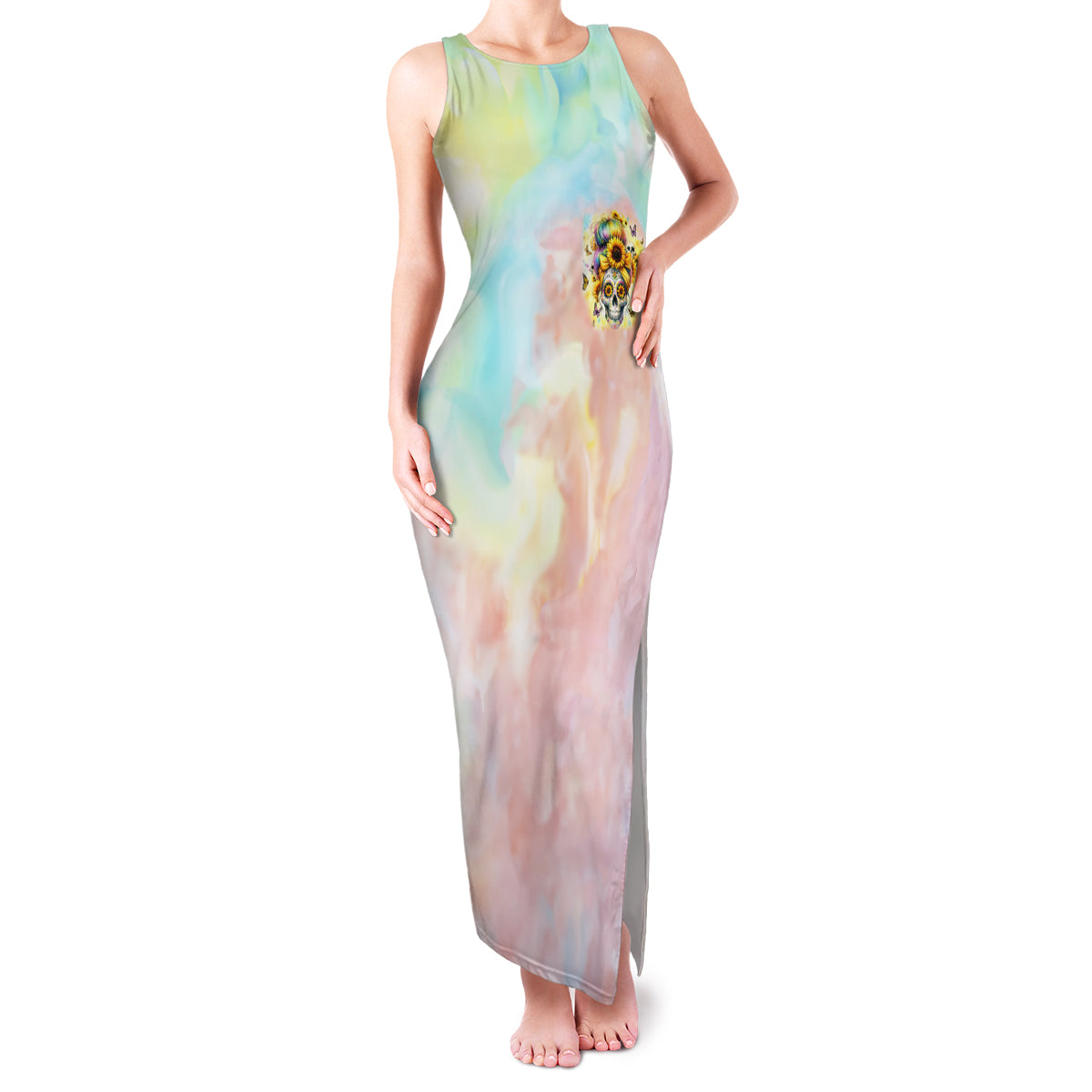 Sunflower Skull Family Matching Tank Maxi Dress and Hawaiian Shirt She Is Sunshine Mixed With A Little Hurricane - Wonder Print Shop