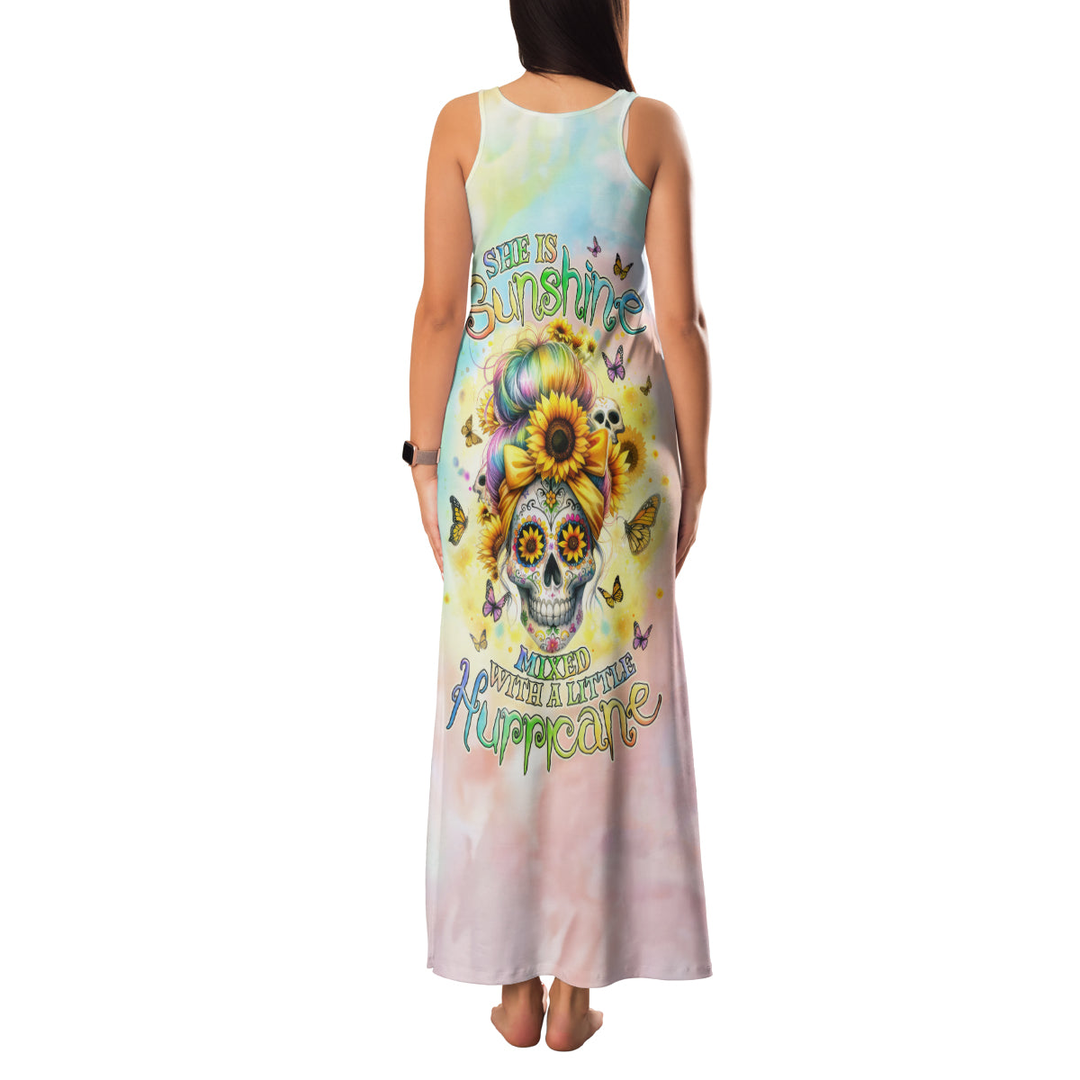 Sunflower Skull Family Matching Tank Maxi Dress and Hawaiian Shirt She Is Sunshine Mixed With A Little Hurricane - Wonder Print Shop