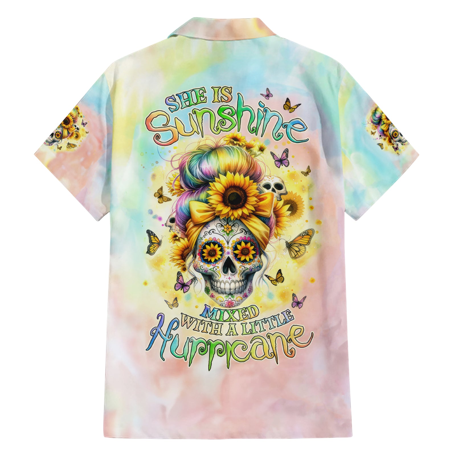 Sunflower Skull Hawaiian Shirt She Is Sunshine Mixed With A Little Hurricane - Wonder Print Shop