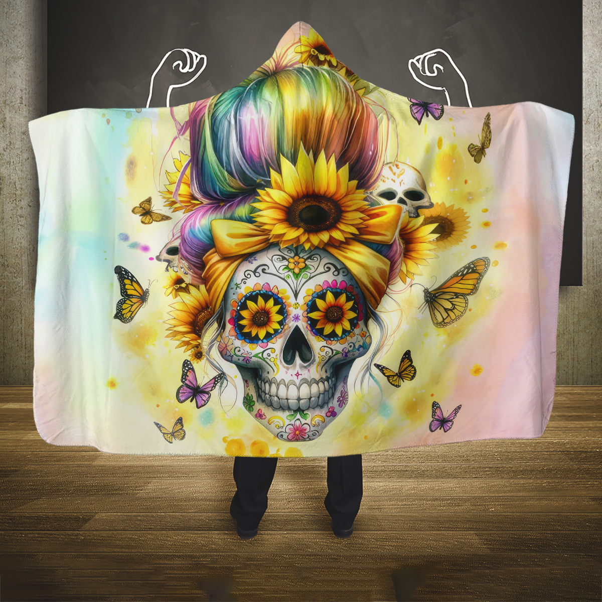Sunflower Skull Hooded Blanket She Is Sunshine Mixed With A Little Hurricane