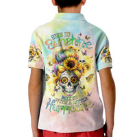 Sunflower Skull Kid Polo Shirt She Is Sunshine Mixed With A Little Hurricane - Wonder Print Shop