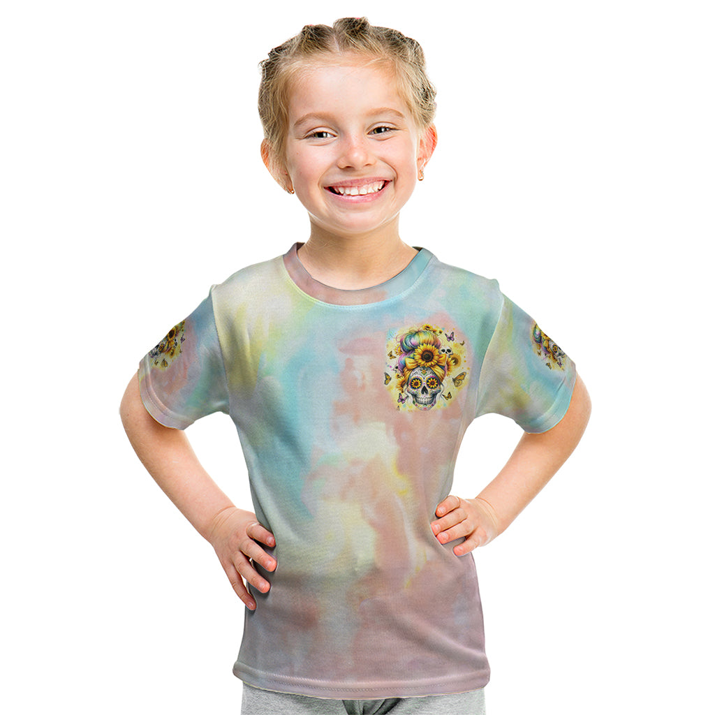 Sunflower Skull Kid T Shirt She Is Sunshine Mixed With A Little Hurricane - Wonder Print Shop