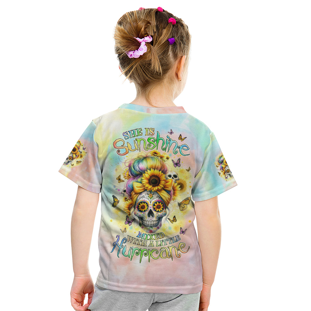 Sunflower Skull Kid T Shirt She Is Sunshine Mixed With A Little Hurricane - Wonder Print Shop