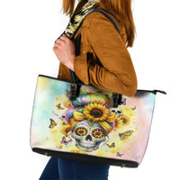 Sunflower Skull Leather Tote Bag She Is Sunshine Mixed With A Little Hurricane - Wonder Print Shop