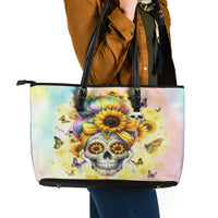 Sunflower Skull Leather Tote Bag She Is Sunshine Mixed With A Little Hurricane - Wonder Print Shop