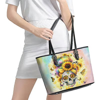 Sunflower Skull Leather Tote Bag She Is Sunshine Mixed With A Little Hurricane - Wonder Print Shop