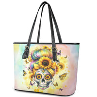Sunflower Skull Leather Tote Bag She Is Sunshine Mixed With A Little Hurricane - Wonder Print Shop