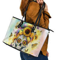 Sunflower Skull Leather Tote Bag She Is Sunshine Mixed With A Little Hurricane - Wonder Print Shop