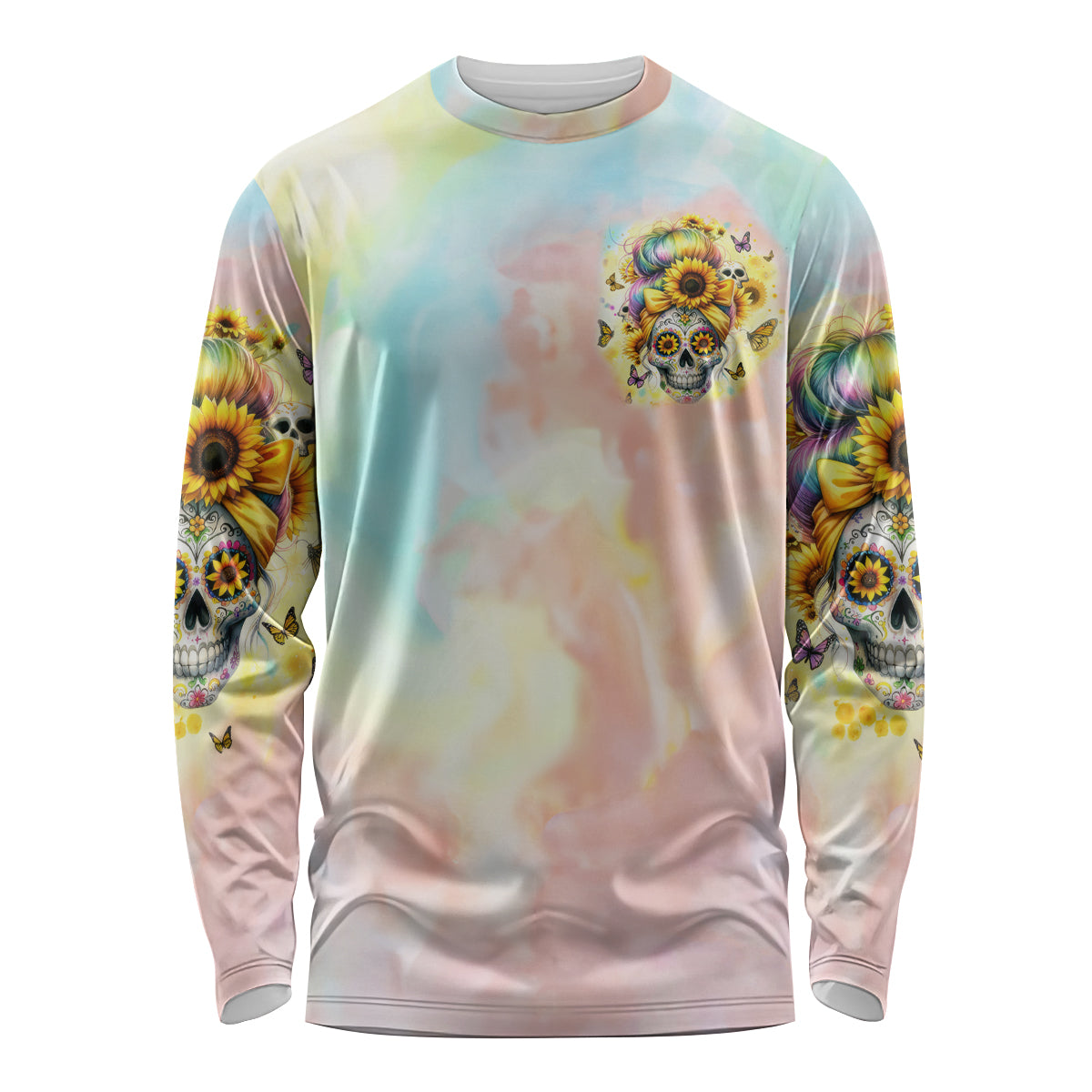 Sunflower Skull Long Sleeve Shirt She Is Sunshine Mixed With A Little Hurricane - Wonder Print Shop