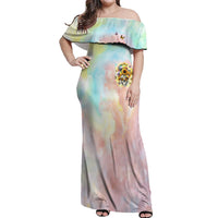 Sunflower Skull Off Shoulder Maxi Dress She Is Sunshine Mixed With A Little Hurricane - Wonder Print Shop