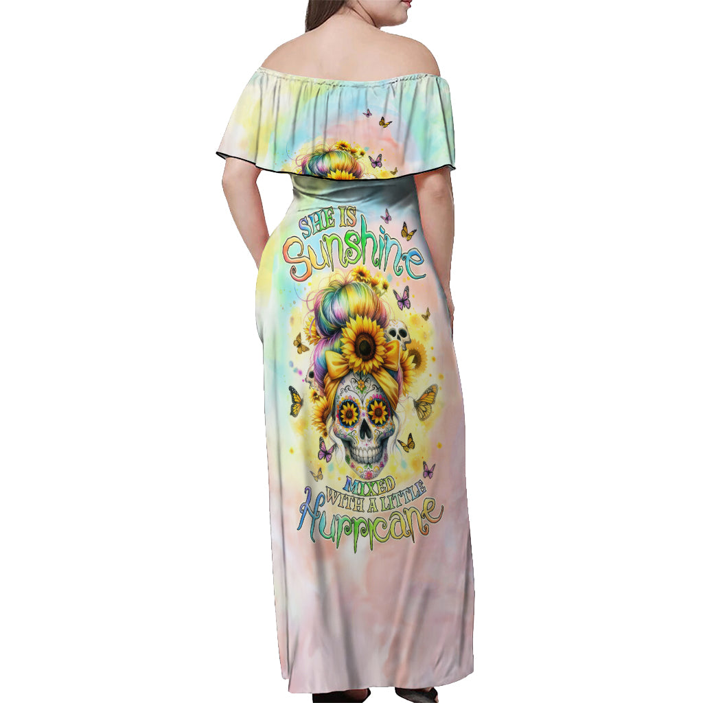 Sunflower Skull Off Shoulder Maxi Dress She Is Sunshine Mixed With A Little Hurricane - Wonder Print Shop