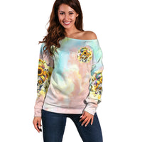Sunflower Skull Off Shoulder Sweater She Is Sunshine Mixed With A Little Hurricane - Wonder Print Shop