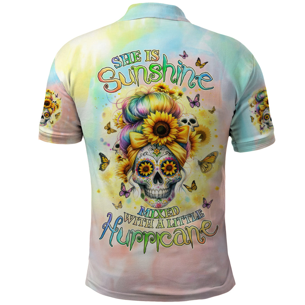 Sunflower Skull Polo Shirt She Is Sunshine Mixed With A Little Hurricane - Wonder Print Shop