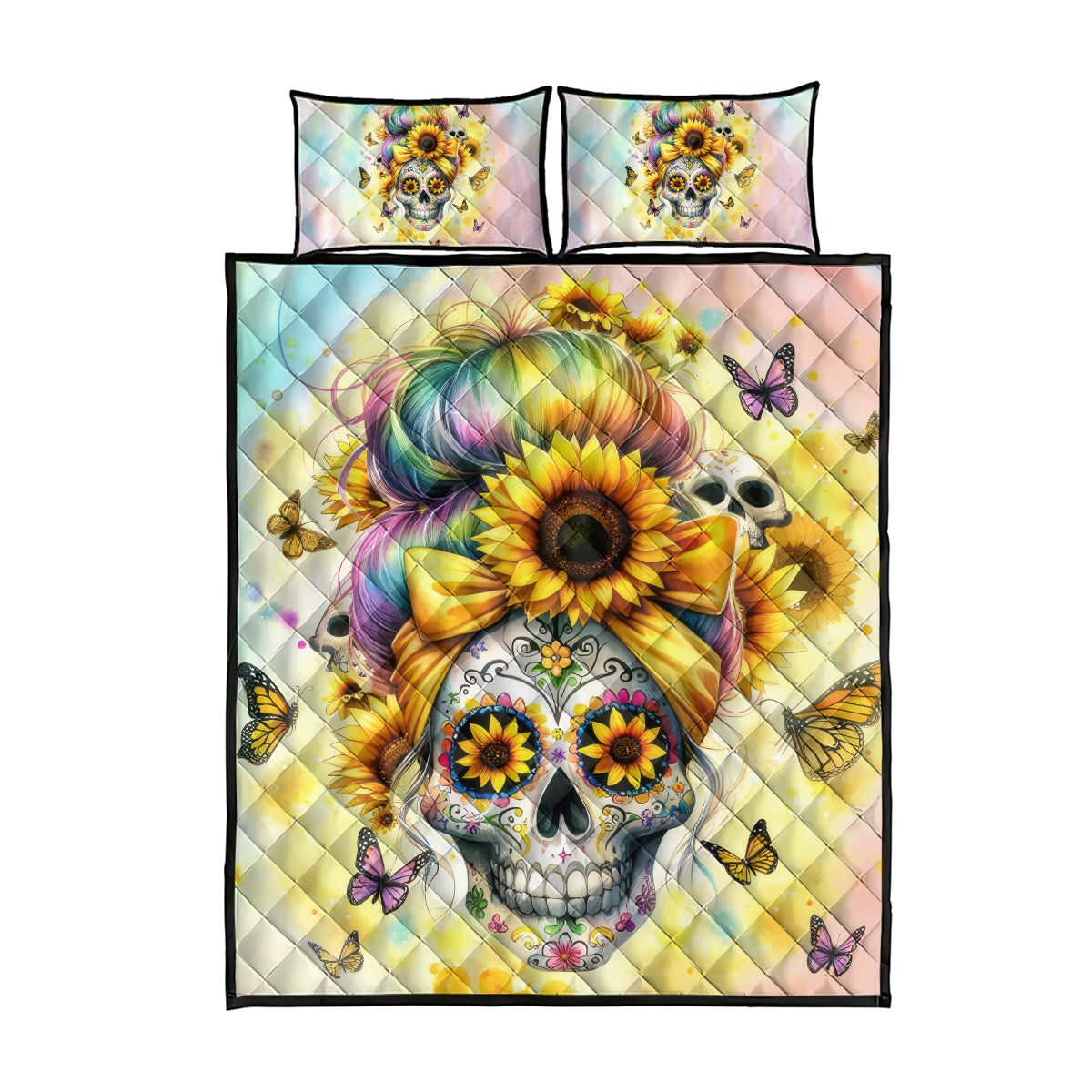 Sunflower Skull Quilt Bed Set She Is Sunshine Mixed With A Little Hurricane - Wonder Print Shop