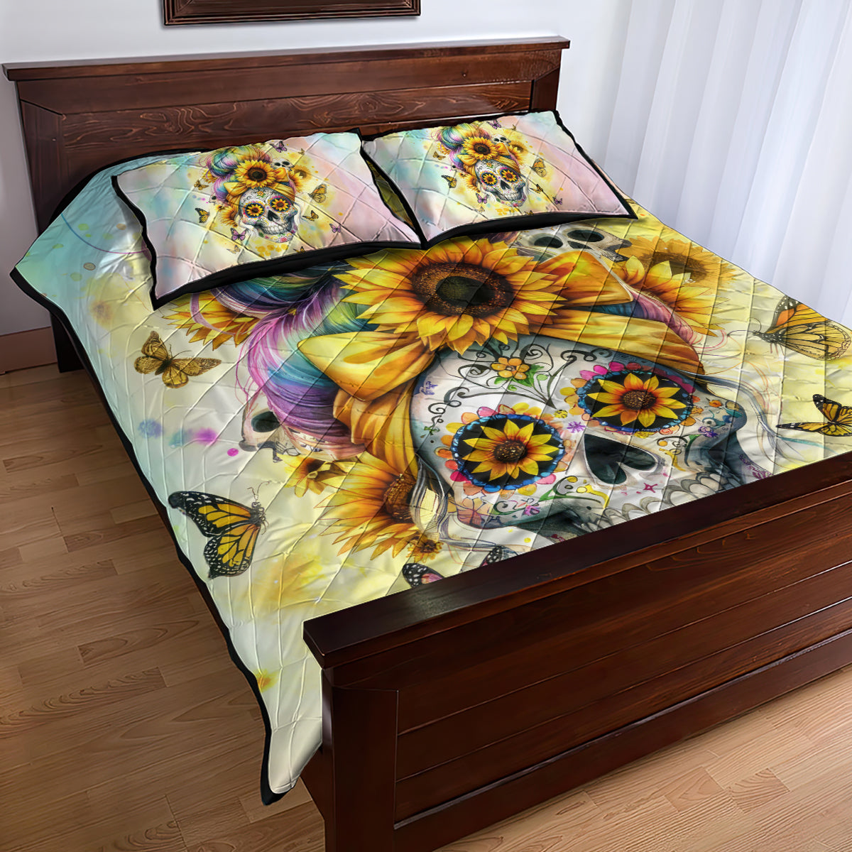 Sunflower Skull Quilt Bed Set She Is Sunshine Mixed With A Little Hurricane - Wonder Print Shop
