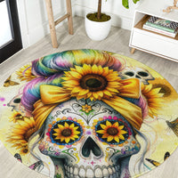 Sunflower Skull Round Carpet She Is Sunshine Mixed With A Little Hurricane