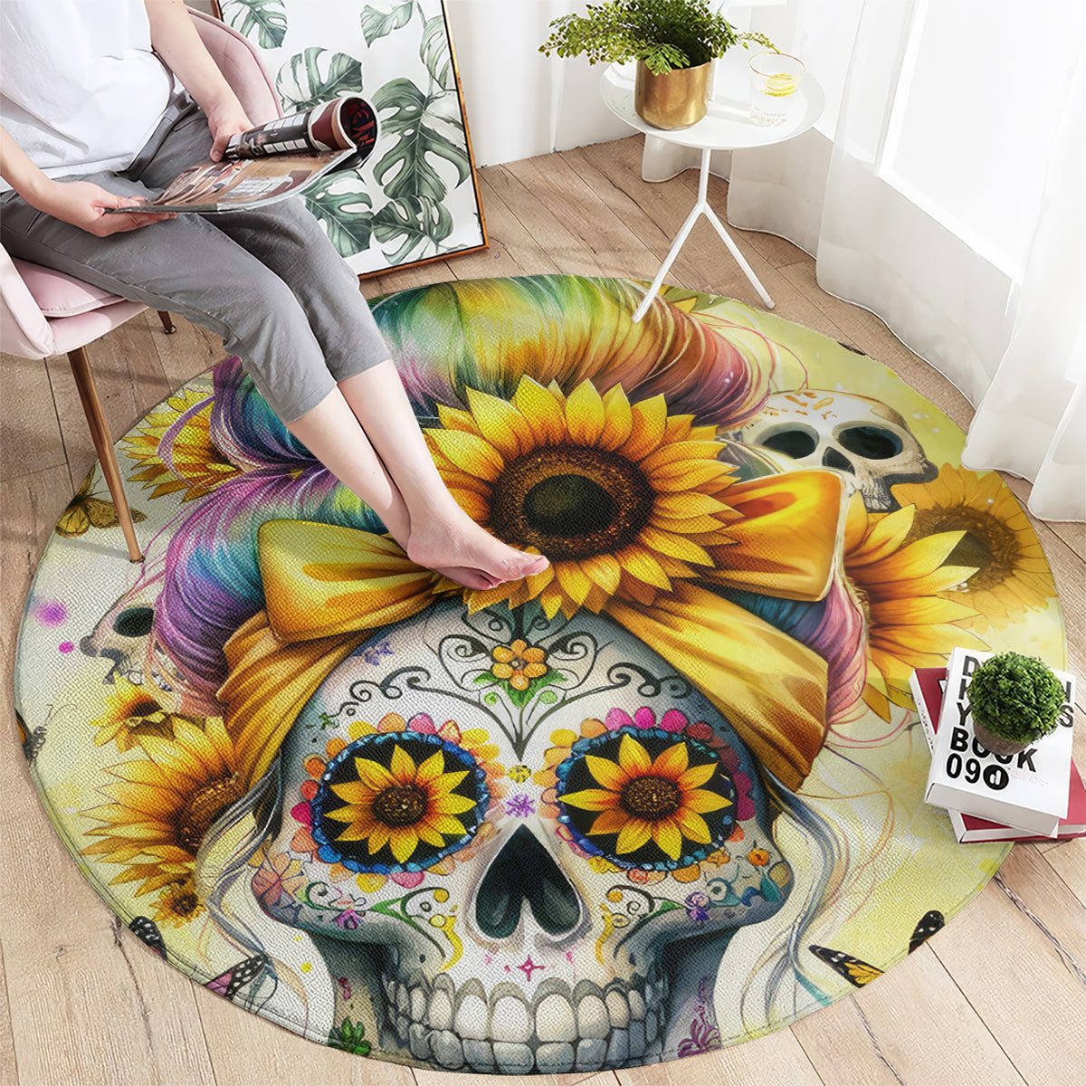 Sunflower Skull Round Carpet She Is Sunshine Mixed With A Little Hurricane