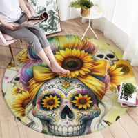 Sunflower Skull Round Carpet She Is Sunshine Mixed With A Little Hurricane