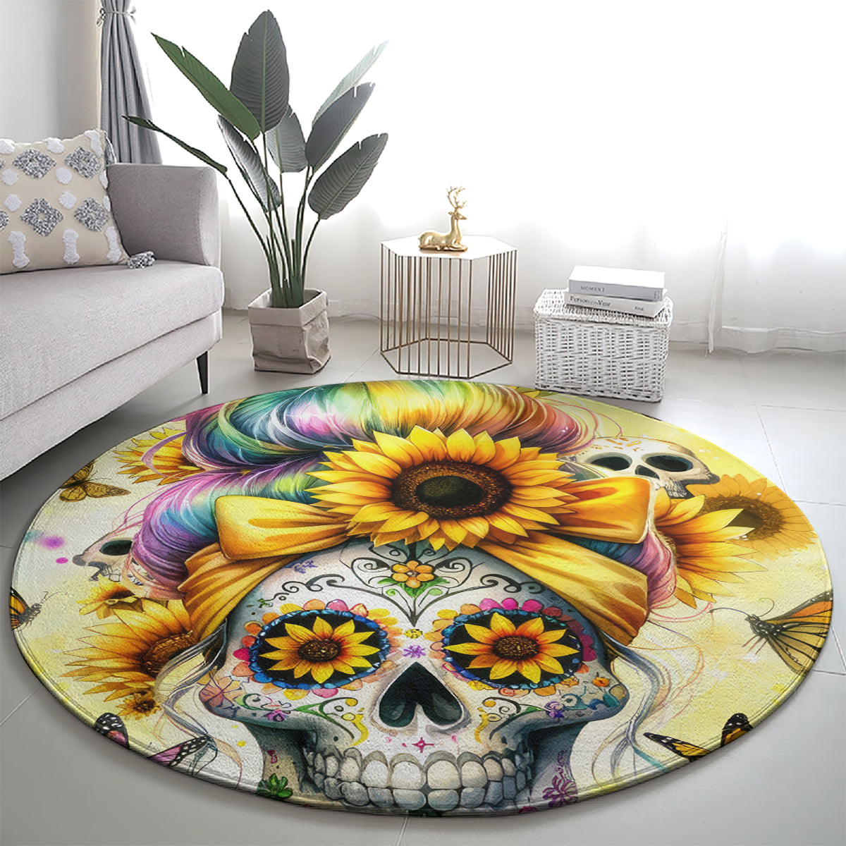Sunflower Skull Round Carpet She Is Sunshine Mixed With A Little Hurricane