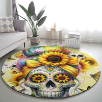 Sunflower Skull Round Carpet She Is Sunshine Mixed With A Little Hurricane