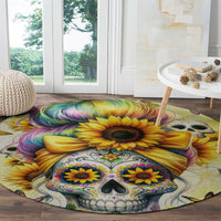 Sunflower Skull Round Carpet She Is Sunshine Mixed With A Little Hurricane
