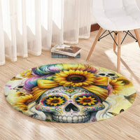 Sunflower Skull Round Carpet She Is Sunshine Mixed With A Little Hurricane