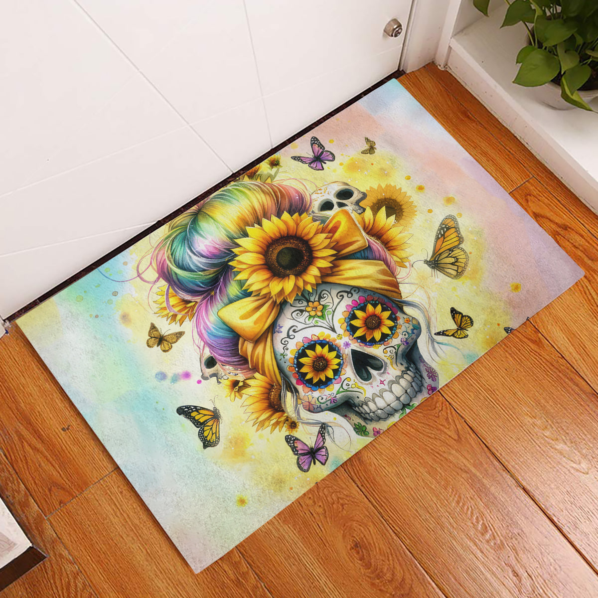 Sunflower Skull Rubber Doormat She Is Sunshine Mixed With A Little Hurricane - Wonder Print Shop