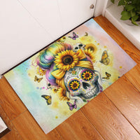 Sunflower Skull Rubber Doormat She Is Sunshine Mixed With A Little Hurricane - Wonder Print Shop