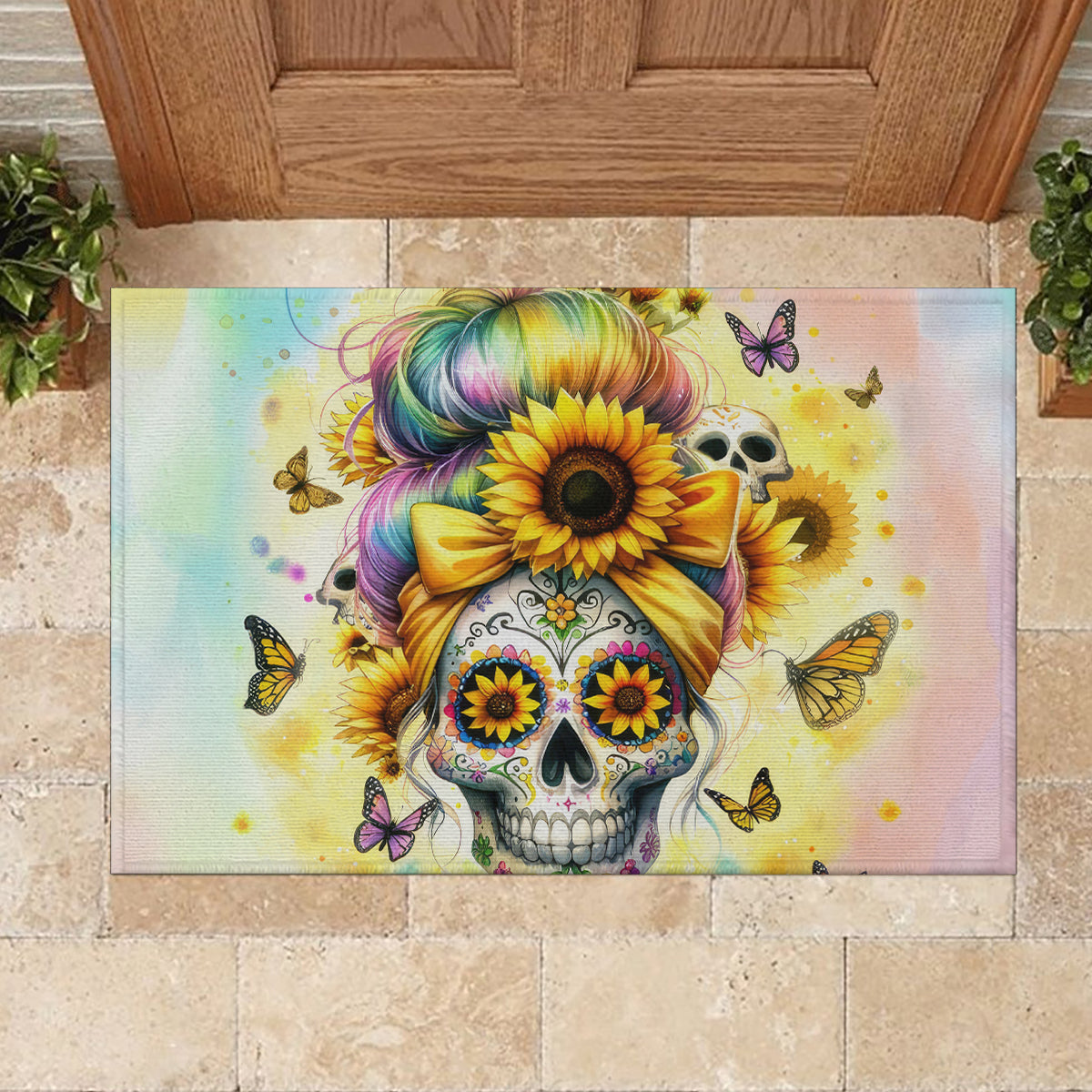 Sunflower Skull Rubber Doormat She Is Sunshine Mixed With A Little Hurricane - Wonder Print Shop