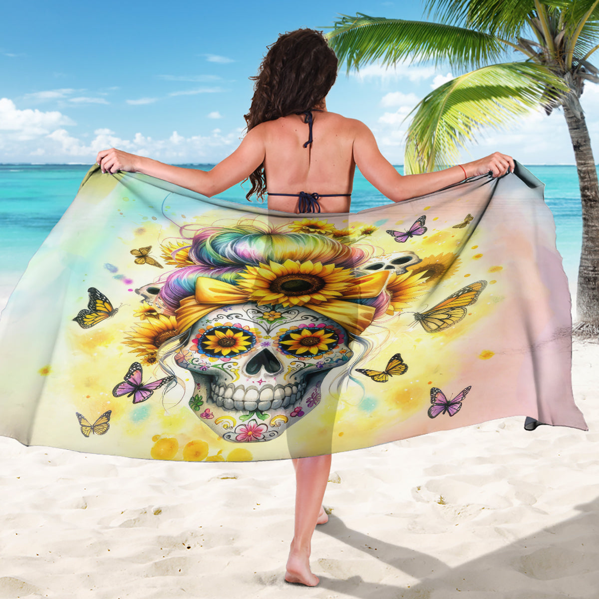 Sunflower Skull Sarong She Is Sunshine Mixed With A Little Hurricane - Wonder Print Shop