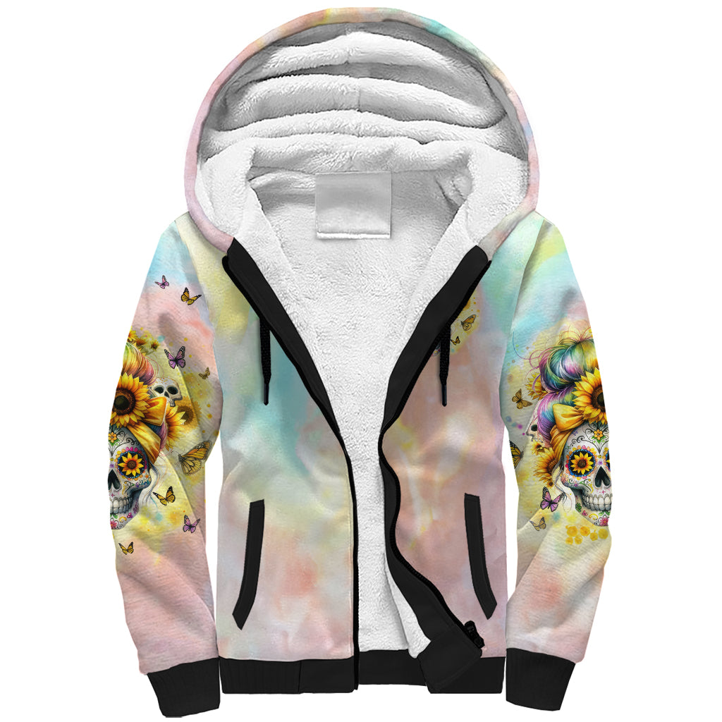 Sunflower Skull Sherpa Hoodie She Is Sunshine Mixed With A Little Hurricane - Wonder Print Shop