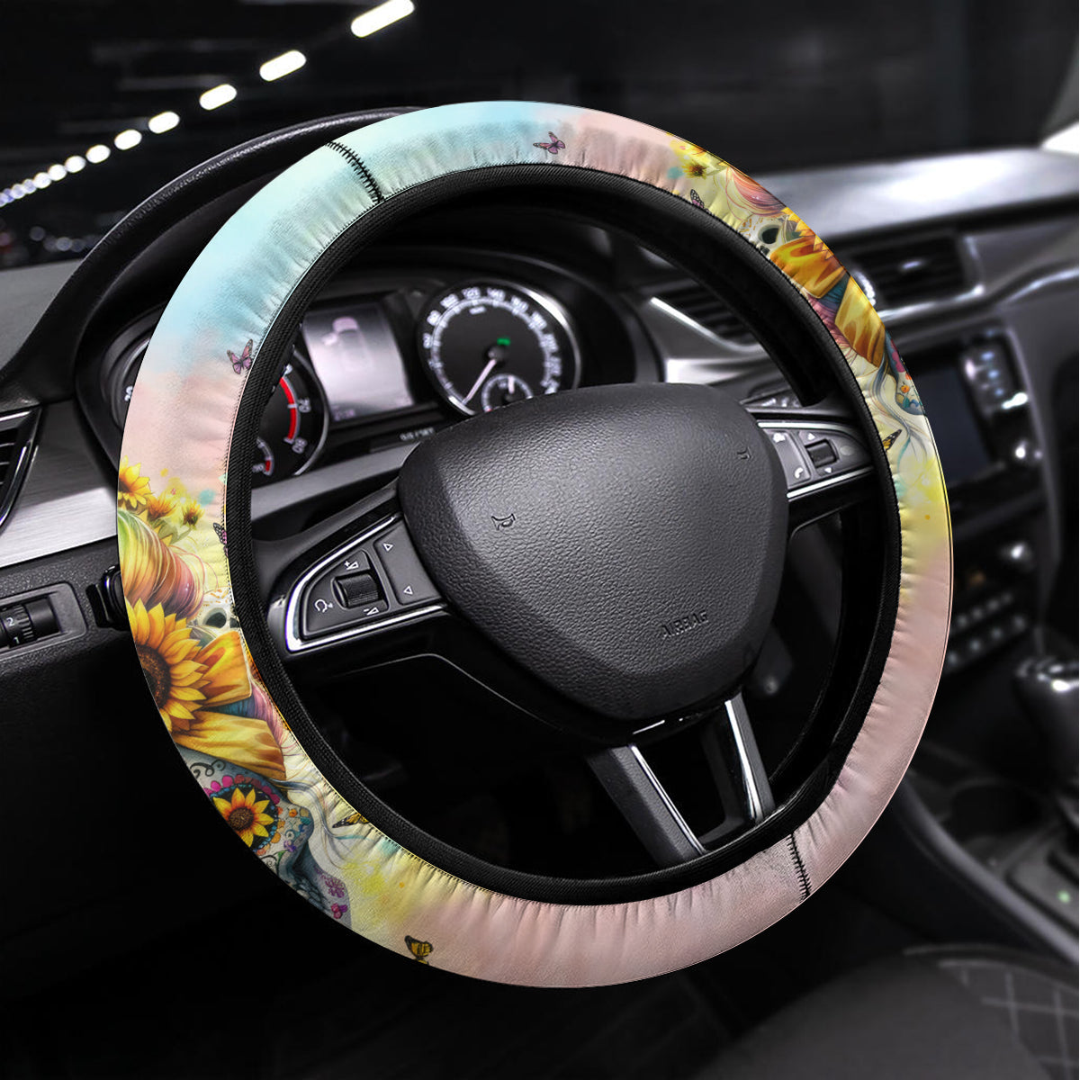 Sunflower Skull Steering Wheel Cover She Is Sunshine Mixed With A Little Hurricane - Wonder Print Shop