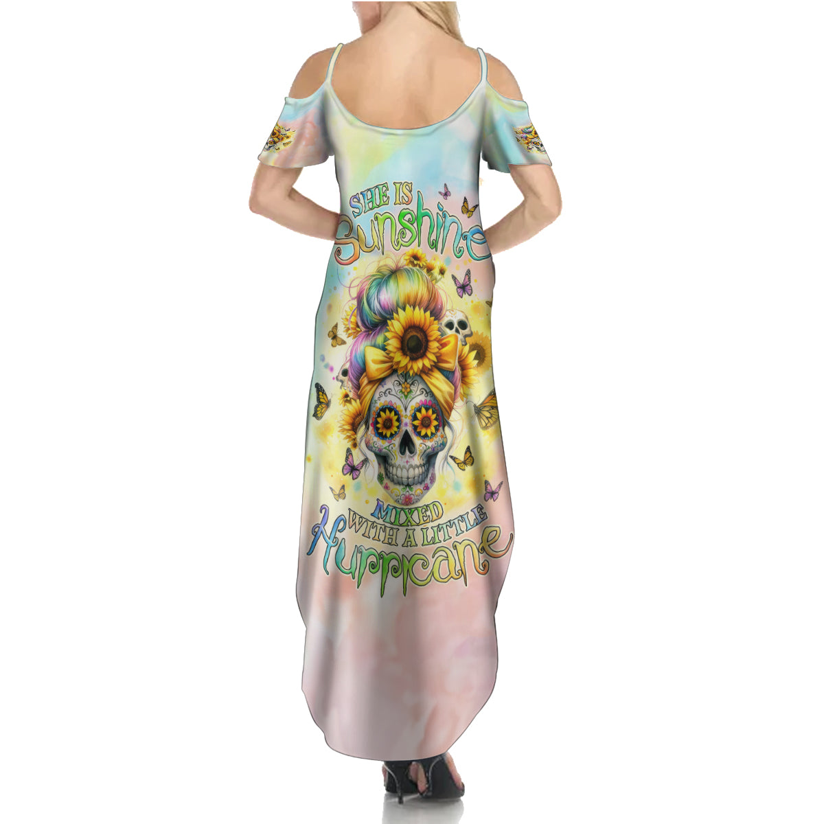 Sunflower Skull Summer Maxi Dress She Is Sunshine Mixed With A Little Hurricane - Wonder Print Shop