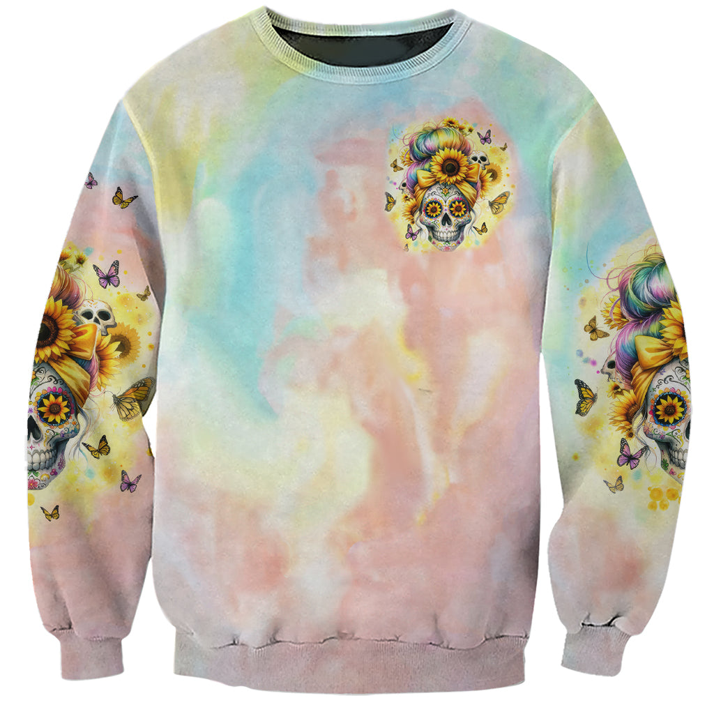 Sunflower Skull Sweatshirt She Is Sunshine Mixed With A Little Hurricane - Wonder Print Shop