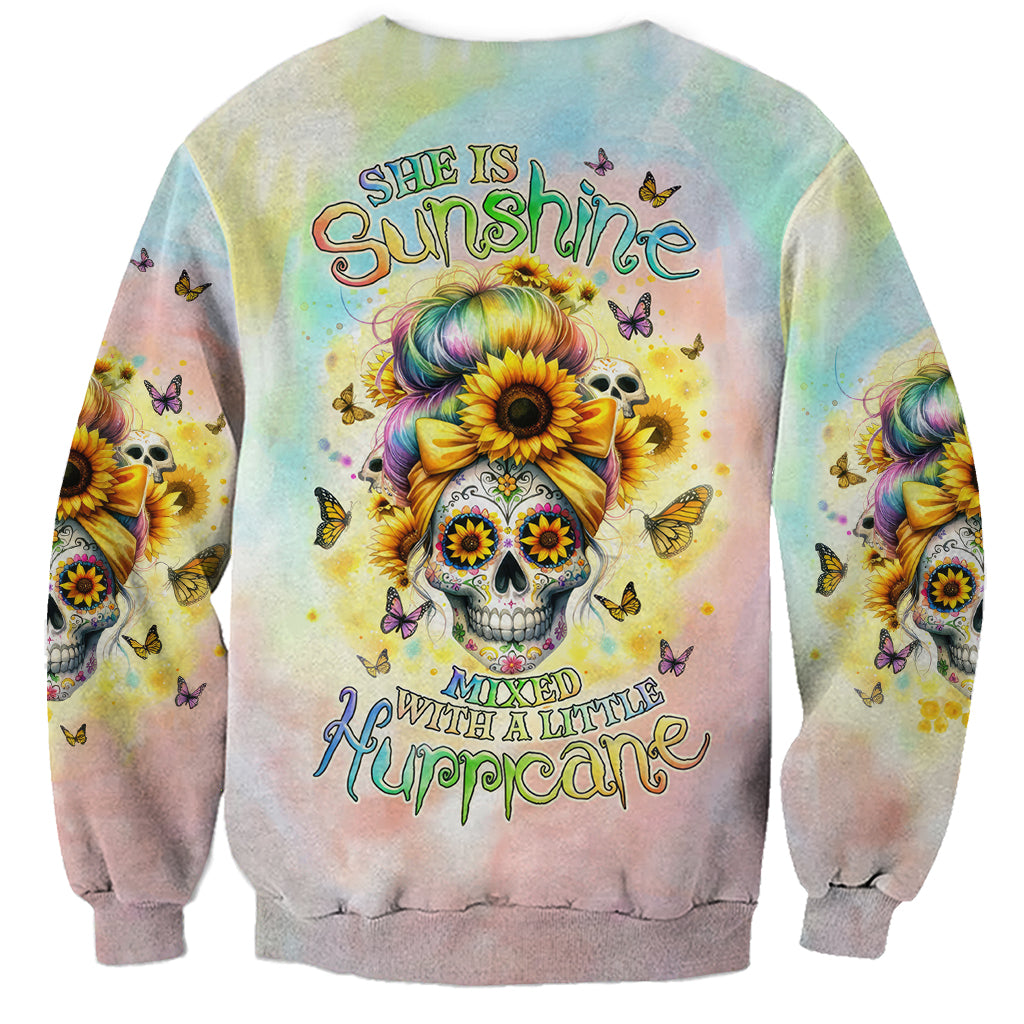 Sunflower Skull Sweatshirt She Is Sunshine Mixed With A Little Hurricane - Wonder Print Shop