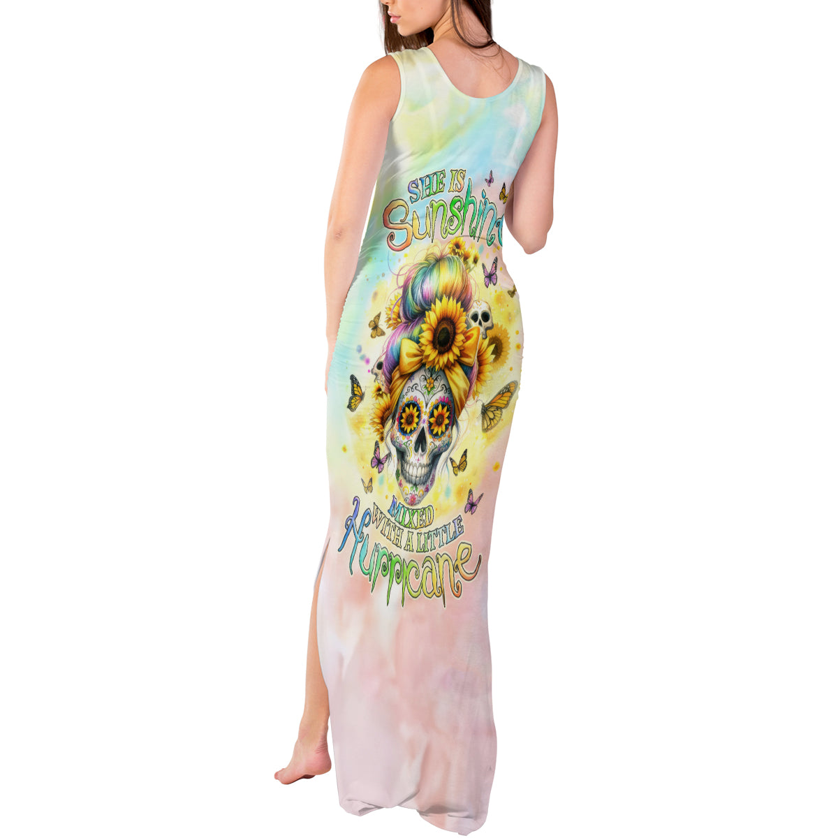 Sunflower Skull Tank Maxi Dress She Is Sunshine Mixed With A Little Hurricane - Wonder Print Shop