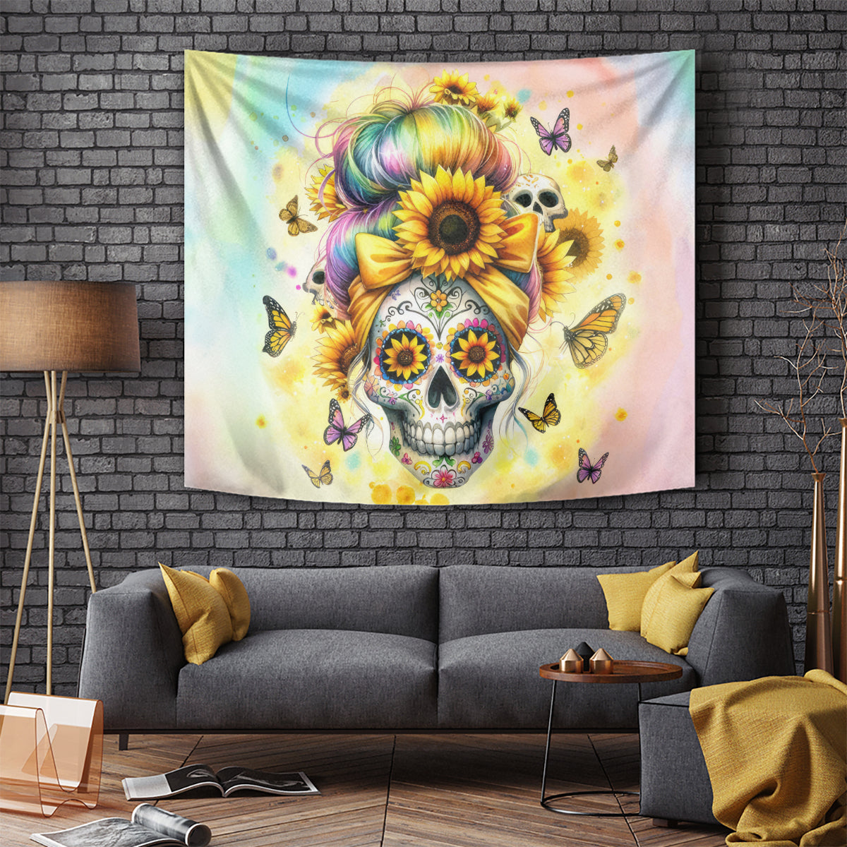 Sunflower Skull Tapestry She Is Sunshine Mixed With A Little Hurricane - Wonder Print Shop