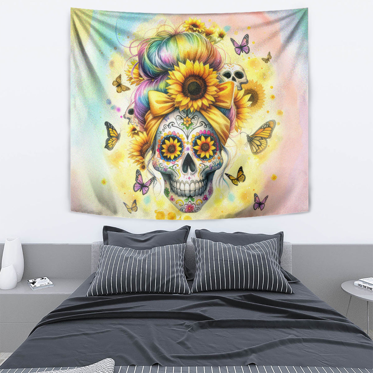 Sunflower Skull Tapestry She Is Sunshine Mixed With A Little Hurricane - Wonder Print Shop