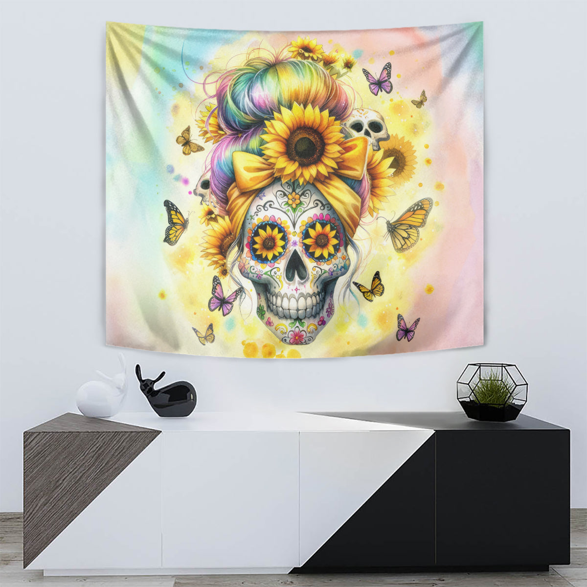Sunflower Skull Tapestry She Is Sunshine Mixed With A Little Hurricane - Wonder Print Shop