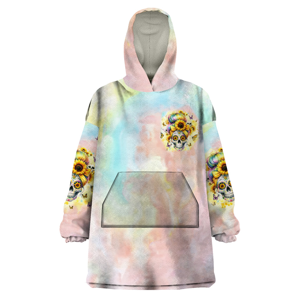 Sunflower Skull Wearable Blanket Hoodie She Is Sunshine Mixed With A Little Hurricane - Wonder Print Shop