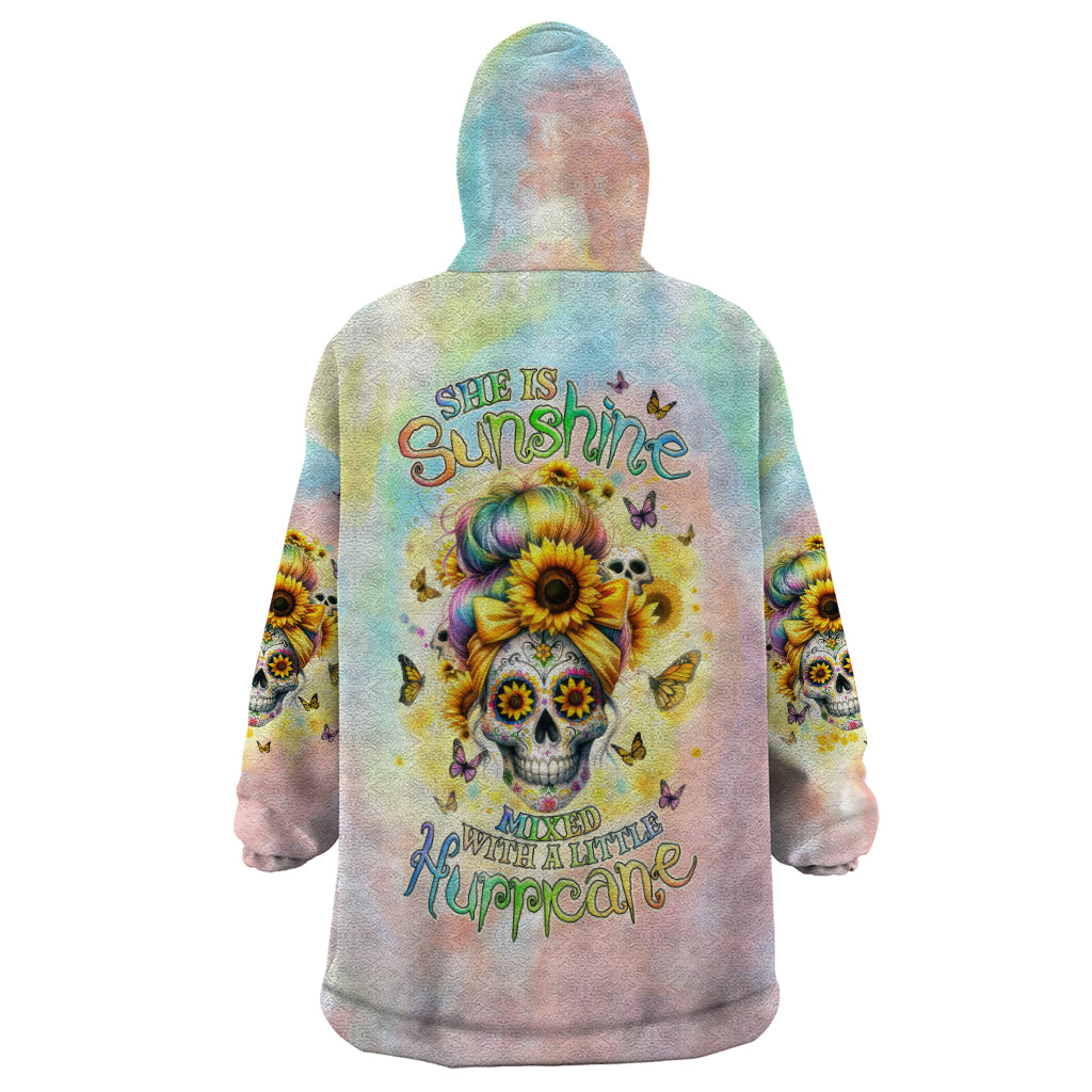 Sunflower Skull Wearable Blanket Hoodie She Is Sunshine Mixed With A Little Hurricane - Wonder Print Shop